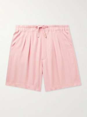 Straight-Leg Pleated Lyocell Drawstring Shorts