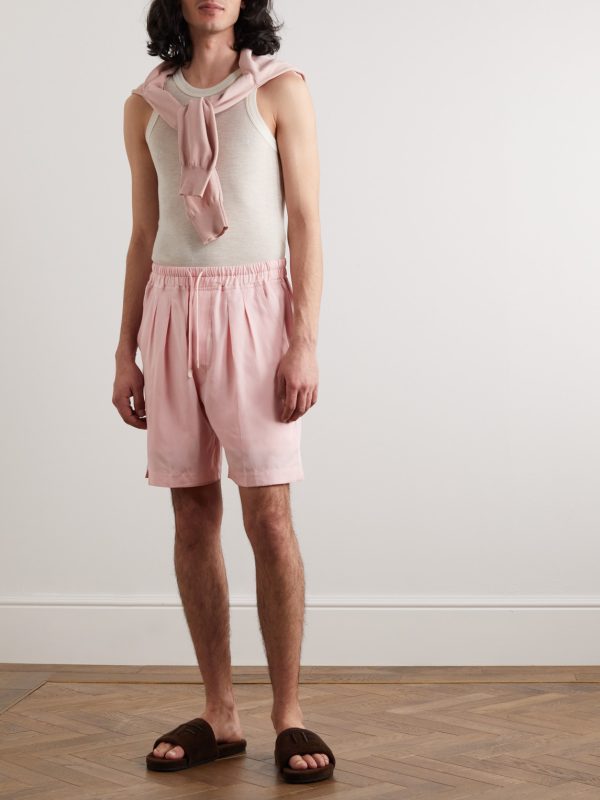 Straight-Leg Pleated Lyocell Drawstring Shorts - OU Straight-Leg Pleated Lyocell Drawstring Shorts - OU