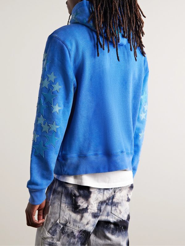 Pigment Spray Star Leather-Trimmed Cotton-Jersey Hoodie - BK