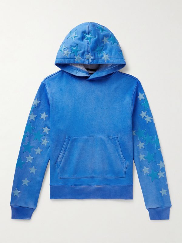 Pigment Spray Star Leather-Trimmed Cotton-Jersey Hoodie