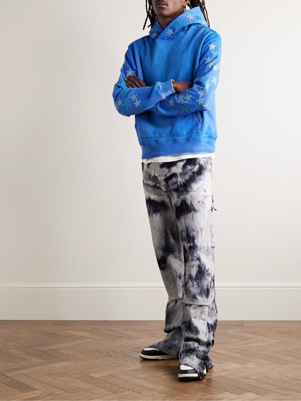 Pigment Spray Star Leather-Trimmed Cotton-Jersey Hoodie - OU