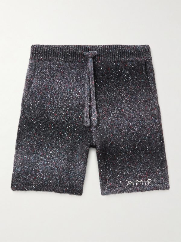 Wide-Leg Embroidered Melangé Knitted Drawstring Shorts Wide-Leg Embroidered Melangé Knitted Drawstring Shorts