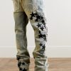 Straight-Leg Leather-Appliquéd Jeans - BK Straight-Leg Leather-Appliquéd Jeans - BK