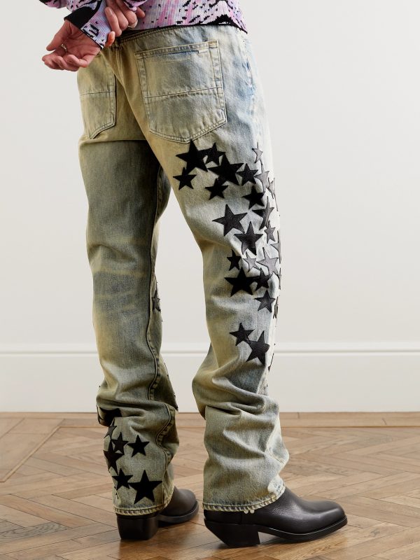 Straight-Leg Leather-Appliquéd Jeans - BK Straight-Leg Leather-Appliquéd Jeans - BK