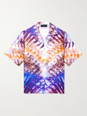 Convertible-Collar Tie-Dyed Silk-Twill Shirt