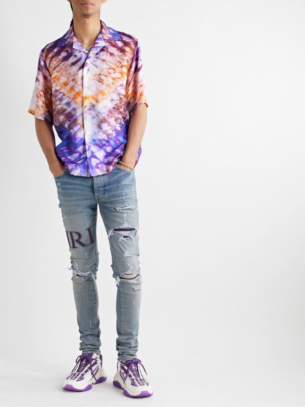 Convertible-Collar Tie-Dyed Silk-Twill Shirt - OU