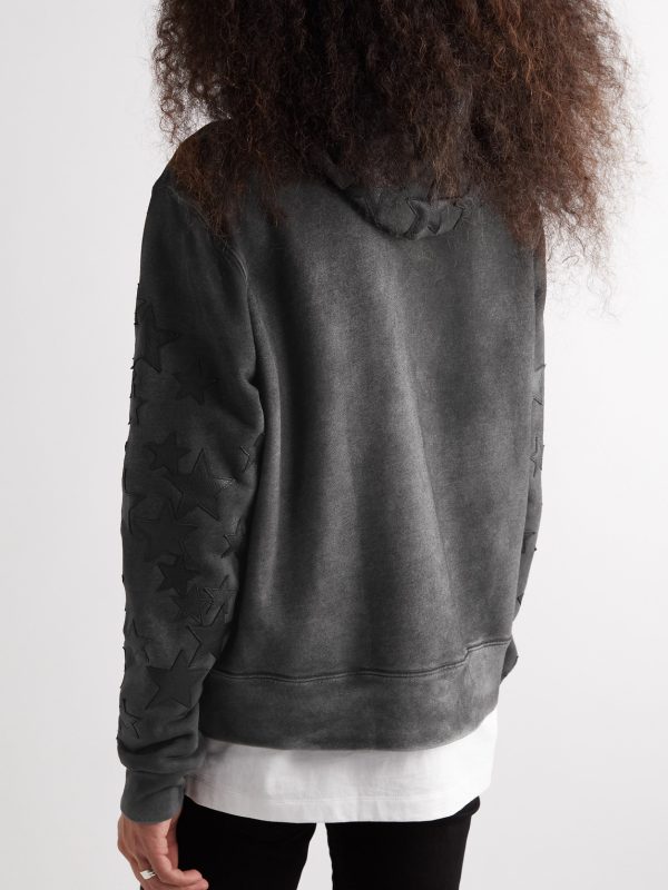 Pigment Spray Star Leather-Trimmed Cotton-Jersey Hoodie - BK Pigment Spray Star Leather-Trimmed Cotton-Jersey Hoodie - BK