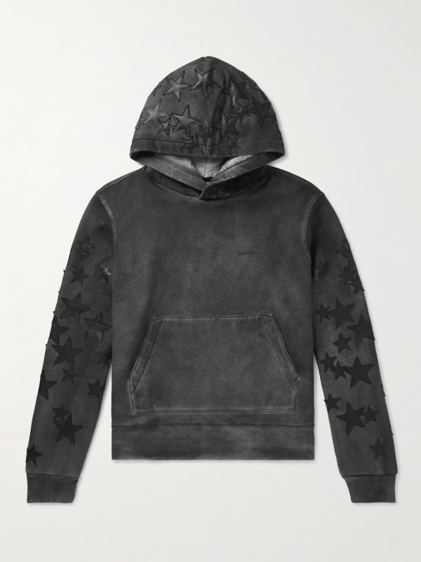 Pigment Spray Star Leather-Trimmed Cotton-Jersey Hoodie Pigment Spray Star Leather-Trimmed Cotton-Jersey Hoodie