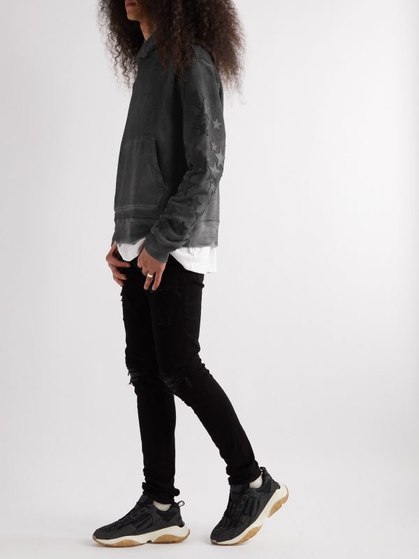 Pigment Spray Star Leather-Trimmed Cotton-Jersey Hoodie - OU Pigment Spray Star Leather-Trimmed Cotton-Jersey Hoodie - OU