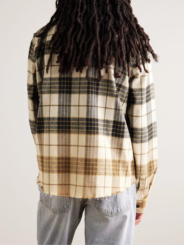 Leather-Trimmed Frayed Checked Cotton-Flannel Shirt - BK