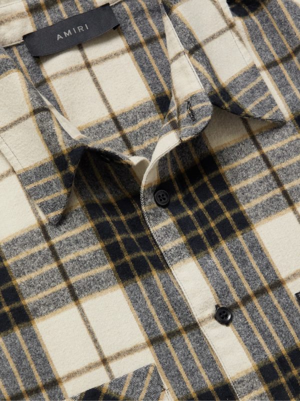 Leather-Trimmed Frayed Checked Cotton-Flannel Shirt - CU