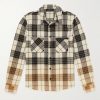 Leather-Trimmed Frayed Checked Cotton-Flannel Shirt