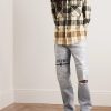 Leather-Trimmed Frayed Checked Cotton-Flannel Shirt - OU