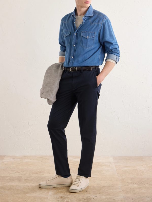 Slim-Fit Stretch-Cotton Gabardine Trousers - OU Slim-Fit Stretch-Cotton Gabardine Trousers - OU