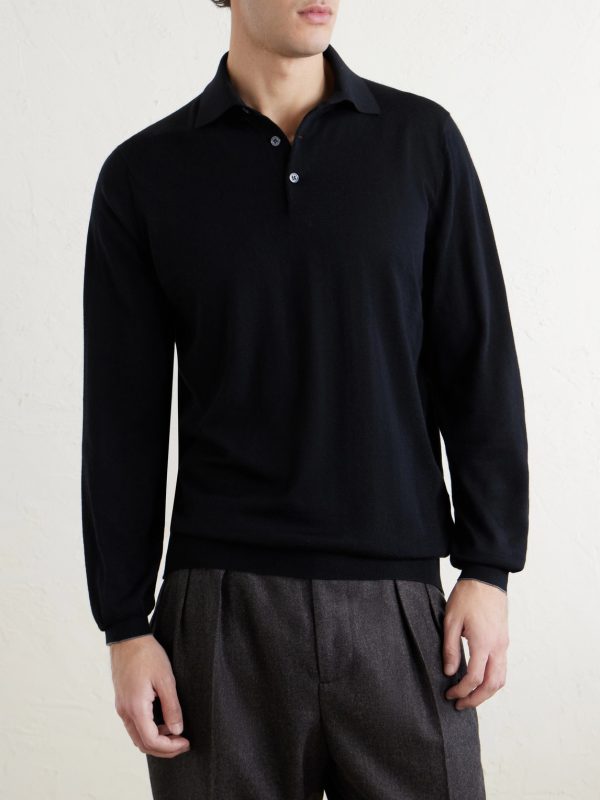 Virgin Wool and Cashmere-Blend Polo Shirt - FR Virgin Wool and Cashmere-Blend Polo Shirt - FR