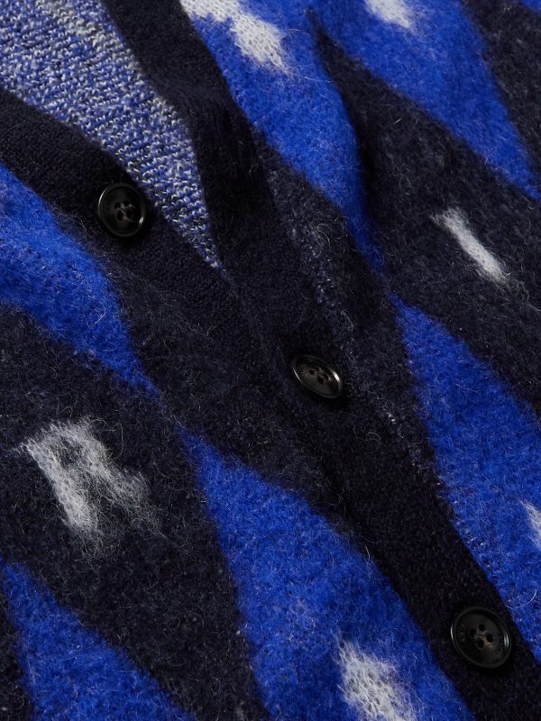 Argyle Brushed Jacquard-Knit Cardigan - E1 Argyle Brushed Jacquard-Knit Cardigan - E1