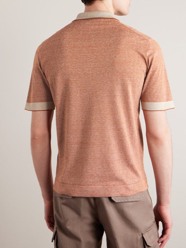 Slim-Fit Striped Silk and Linen-Blend Polo Shirt - BK Slim-Fit Striped Silk and Linen-Blend Polo Shirt - BK
