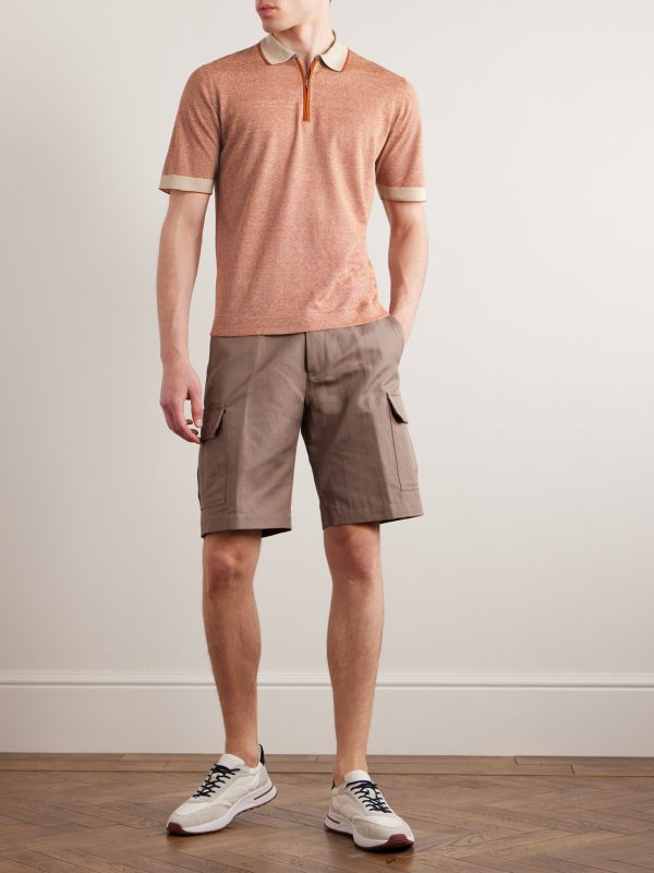 Slim-Fit Striped Silk and Linen-Blend Polo Shirt - OU Slim-Fit Striped Silk and Linen-Blend Polo Shirt - OU
