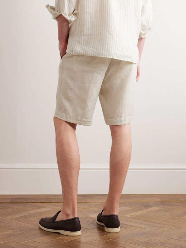 Straight-Leg Linen Drawstring Bermuda Shorts - BK Straight-Leg Linen Drawstring Bermuda Shorts - BK
