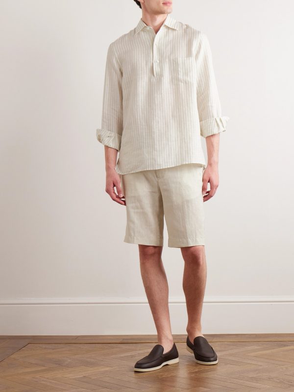 Straight-Leg Linen Drawstring Bermuda Shorts - OU Straight-Leg Linen Drawstring Bermuda Shorts - OU