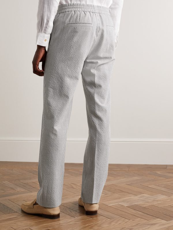 Slim-Fit Straight-Leg Striped Wool-Blend Seersucker Trousers - BK