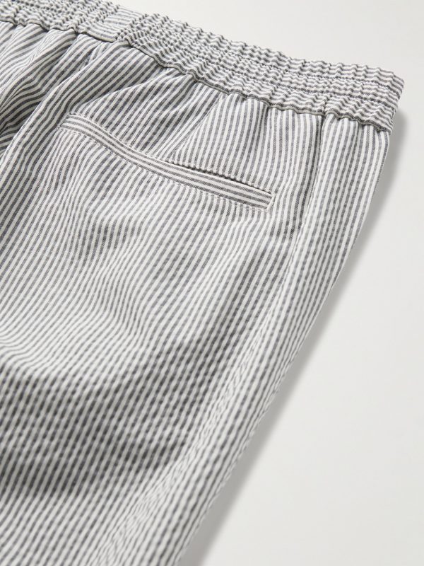 Slim-Fit Straight-Leg Striped Wool-Blend Seersucker Trousers - CU