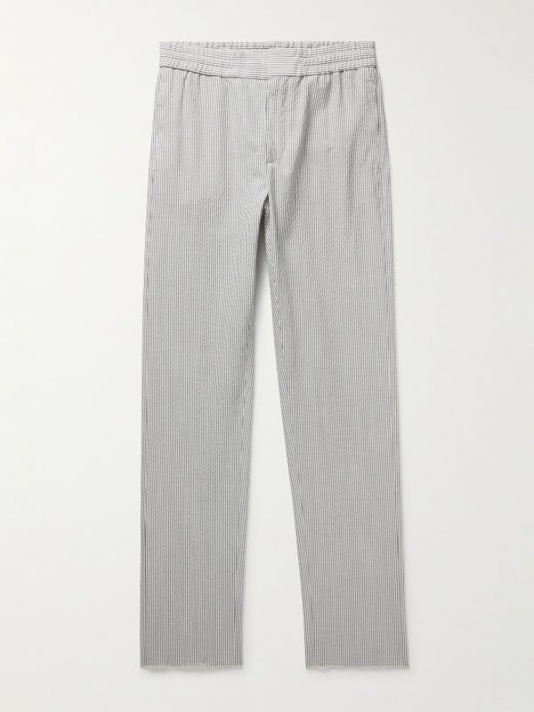 Slim-Fit Straight-Leg Striped Wool-Blend Seersucker Trousers