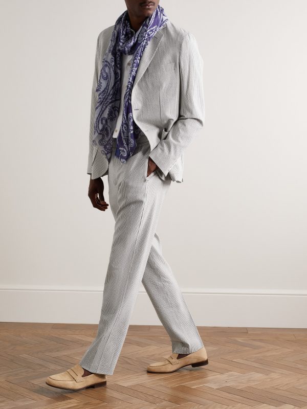 Slim-Fit Straight-Leg Striped Wool-Blend Seersucker Trousers - OU
