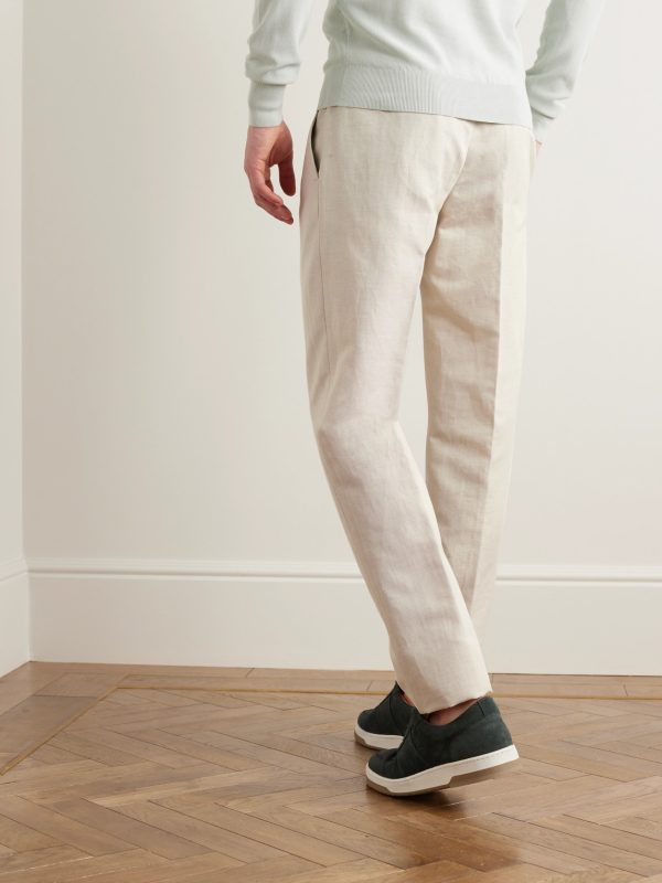 Straight-Leg Pleated Cotton and Linen-Blend Trousers - BK Straight-Leg Pleated Cotton and Linen-Blend Trousers - BK