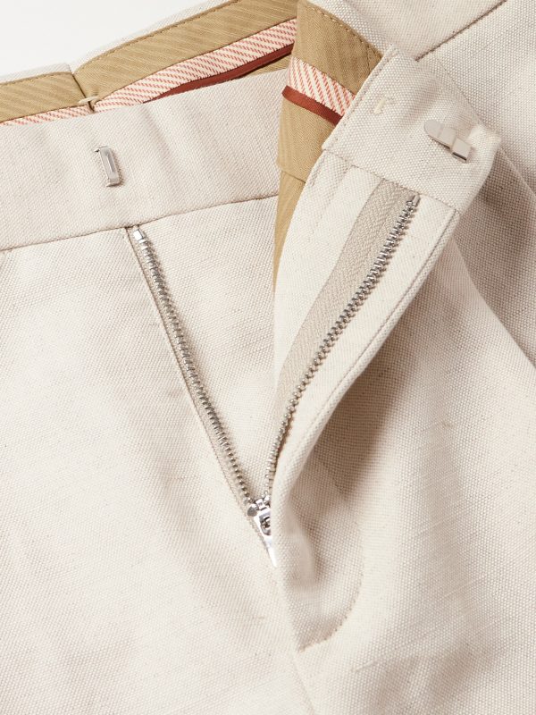 Straight-Leg Pleated Cotton and Linen-Blend Trousers - E1 Straight-Leg Pleated Cotton and Linen-Blend Trousers - E1
