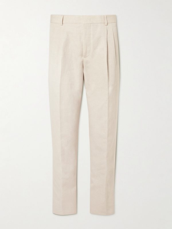 Straight-Leg Pleated Cotton and Linen-Blend Trousers Straight-Leg Pleated Cotton and Linen-Blend Trousers