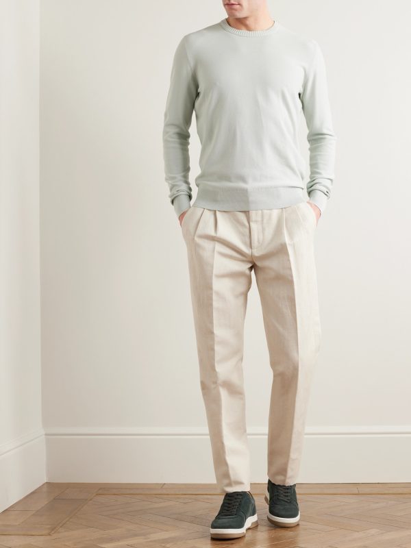 Straight-Leg Pleated Cotton and Linen-Blend Trousers - OU Straight-Leg Pleated Cotton and Linen-Blend Trousers - OU