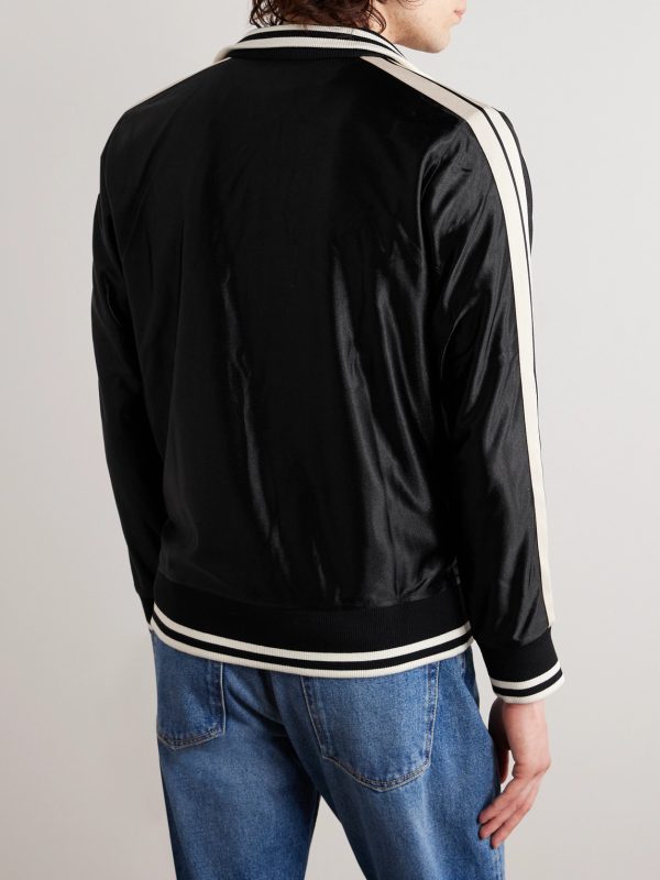+ 8 Palm Angels Logo-Appliquéd Striped Satin-Jersey Track Jacket - BK + 8 Palm Angels Logo-Appliquéd Striped Satin-Jersey Track Jacket - BK