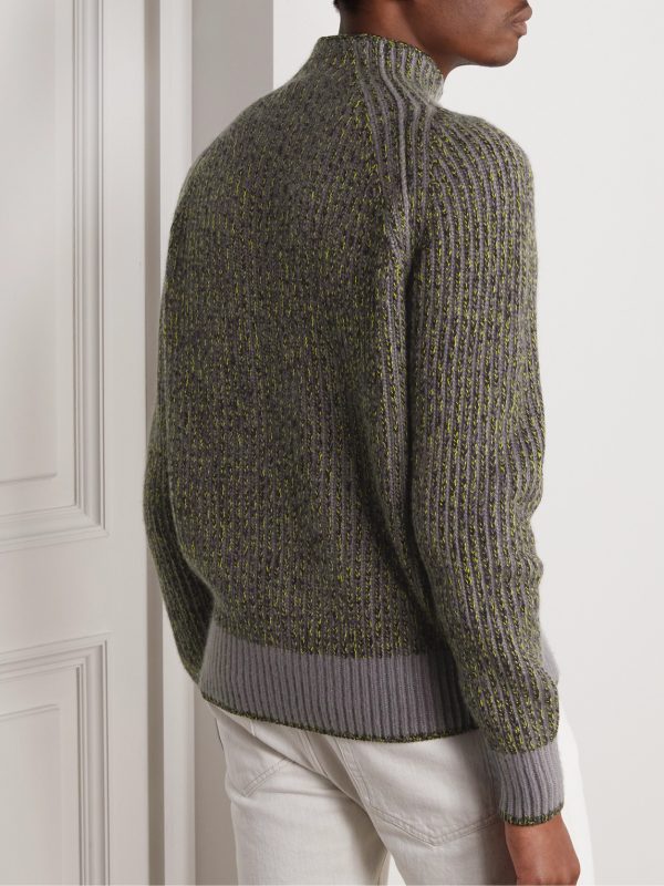 Snow Wander Ribbed Cashmere and Silk-Blend Mock-Neck Sweater - BK Snow Wander Ribbed Cashmere and Silk-Blend Mock-Neck Sweater - BK