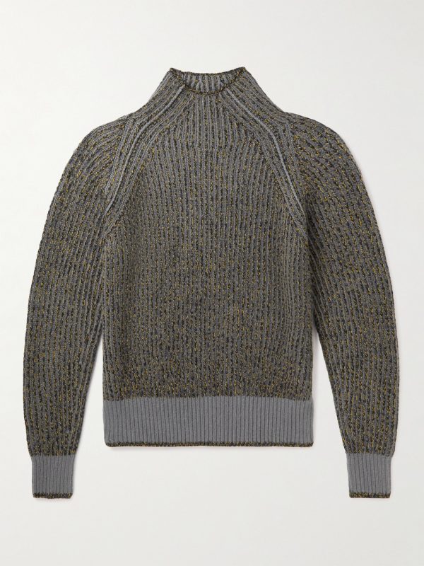 Snow Wander Ribbed Cashmere and Silk-Blend Mock-Neck Sweater Snow Wander Ribbed Cashmere and Silk-Blend Mock-Neck Sweater