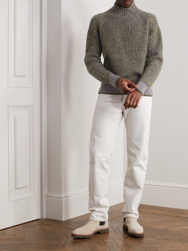 Snow Wander Ribbed Cashmere and Silk-Blend Mock-Neck Sweater - OU Snow Wander Ribbed Cashmere and Silk-Blend Mock-Neck Sweater - OU