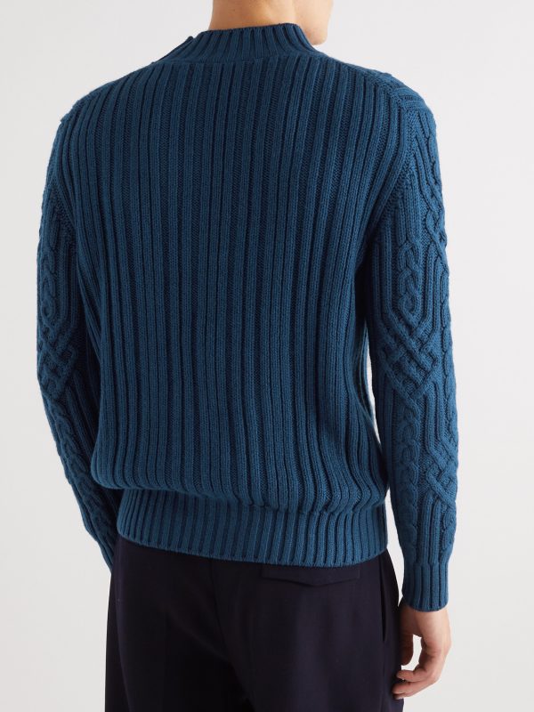 Ribbed Cable-Knit Cashmere Rollneck Sweater - BK