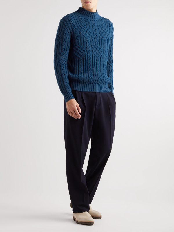 Ribbed Cable-Knit Cashmere Rollneck Sweater - OU