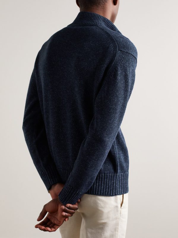 Silk and Linen-Blend Zip-Up Cardigan - BK