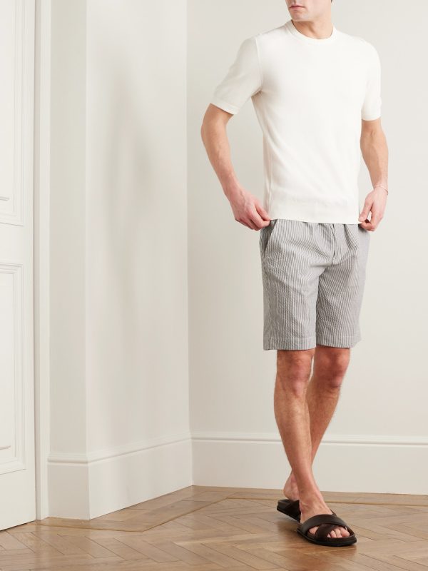 Straight-Leg Striped Wool-Blend Shorts - OU Straight-Leg Striped Wool-Blend Shorts - OU
