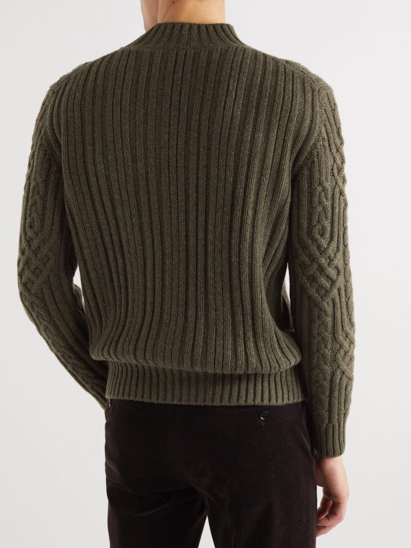 Ribbed Cable-Knit Cashmere Rollneck Sweater - BK Ribbed Cable-Knit Cashmere Rollneck Sweater - BK