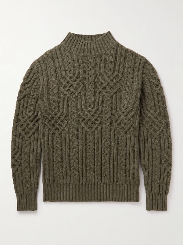 Ribbed Cable-Knit Cashmere Rollneck Sweater Ribbed Cable-Knit Cashmere Rollneck Sweater