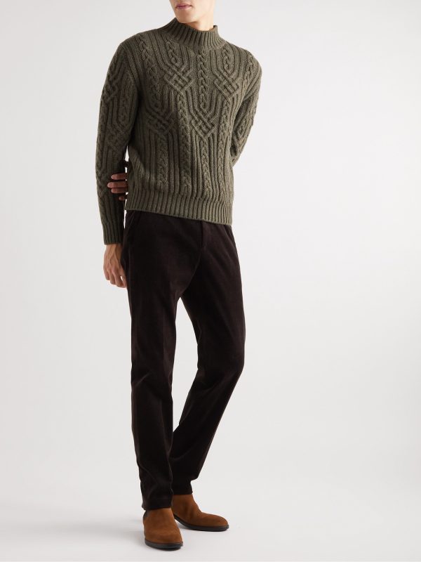 Ribbed Cable-Knit Cashmere Rollneck Sweater - OU Ribbed Cable-Knit Cashmere Rollneck Sweater - OU