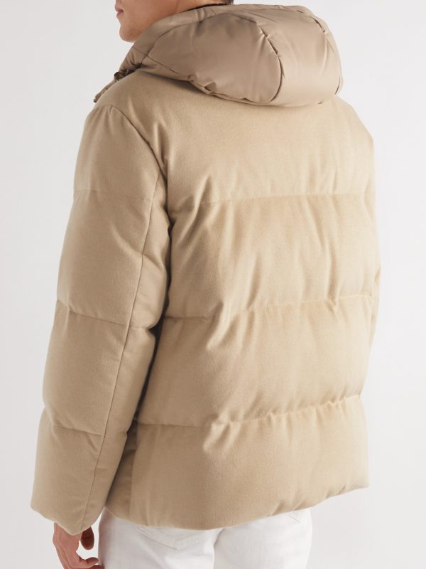 Padded Shell-Trimmed Cashmere Hooded Down Jacket - BK Padded Shell-Trimmed Cashmere Hooded Down Jacket - BK
