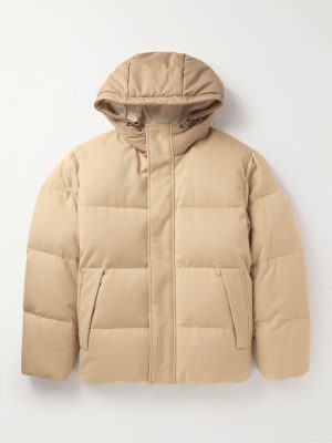 Padded Shell-Trimmed Cashmere Hooded Down Jacket