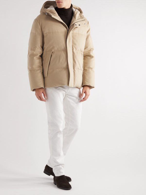 Padded Shell-Trimmed Cashmere Hooded Down Jacket - OU Padded Shell-Trimmed Cashmere Hooded Down Jacket - OU