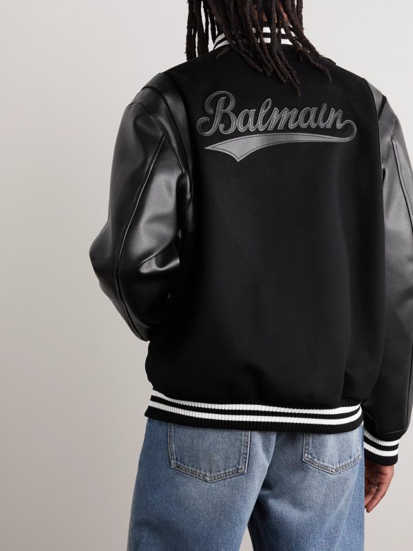 Logo-Appliquéd Wool and Leather Varsity Jacket - BK