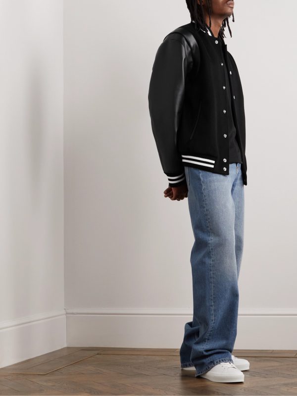Logo-Appliquéd Wool and Leather Varsity Jacket - OU