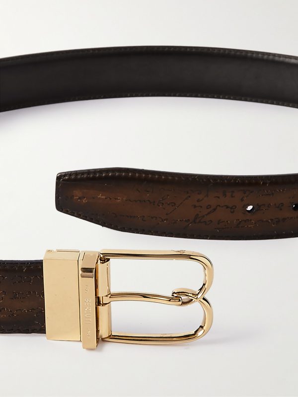 B Volute Scritto 3.5cm Venezia Leather Belt - E1
