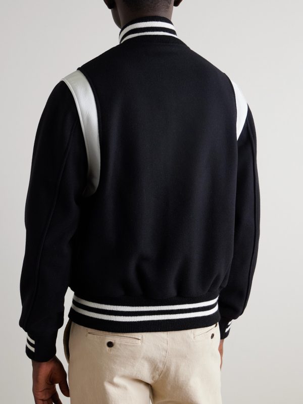 The Hayes Leather-Panelled Wool-Blend Varsity Jacket - BK